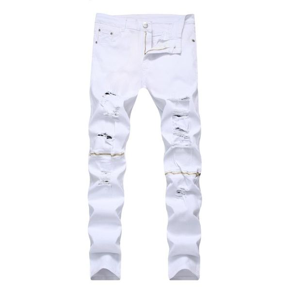 

hoho 2020 men new style white slim fit zipper with holes casual jeans teenager stretch trousers, Blue