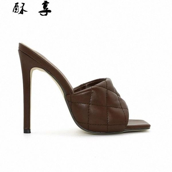 

2021 marian sqaure toe red quilted mule heels shoe black pu high heel shoes women sandals sliper woman shoes zapatos mujer #zp1l