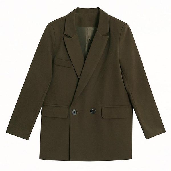 

autumn and winter women's blazer jacket casual solid color double-breasted pocket decorative coat, White;black