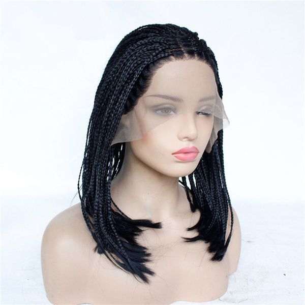 Schwarze, gerade, geflochtene synthetische Lace-Front-Perücken, Simulation menschliches Remy-Haar, BOB-Perücke, perruques de cheveux humains von DHL