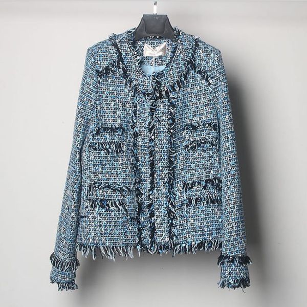 

autumn women's new fashion brand jacket ladies small elegant stitching plaid tweed woolen coat outwear blazer wq646, Black