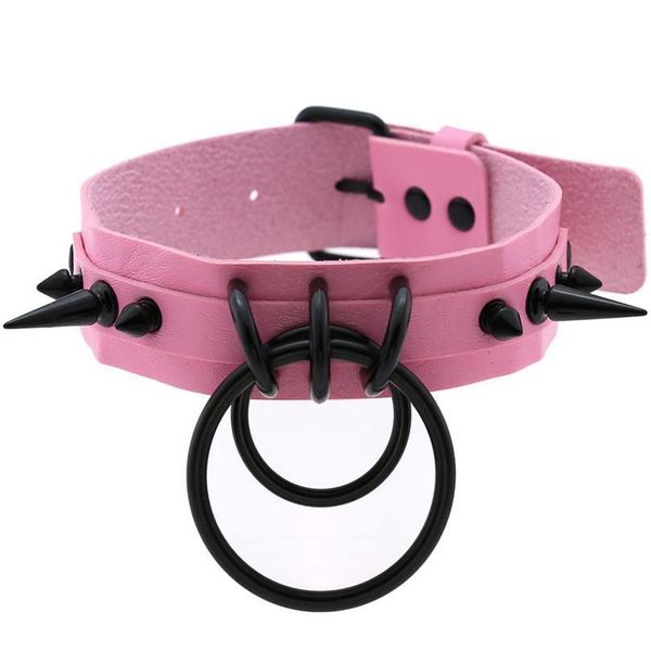 

kmvexo punk gothic black studded rivet spike leather choker necklaces women harajaku o-round pendant collar men jewelry qylaho, White