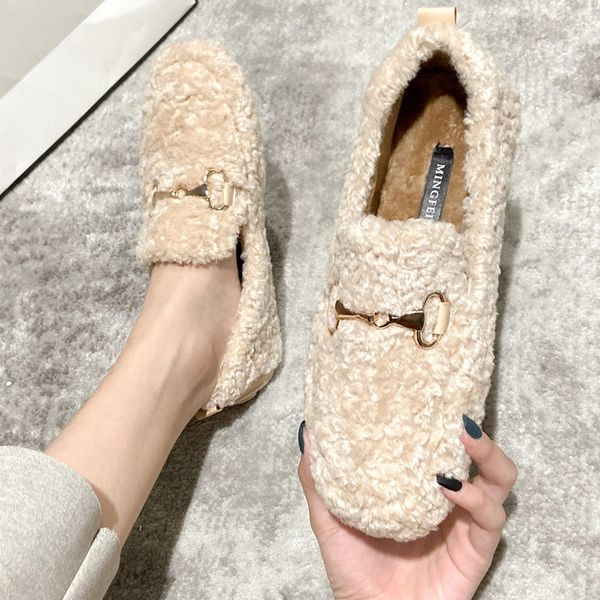 

2020 new fur shoes womens fall and winter outer wear new korean fashion net red cotton shoes large size fleece peas shoes, Black