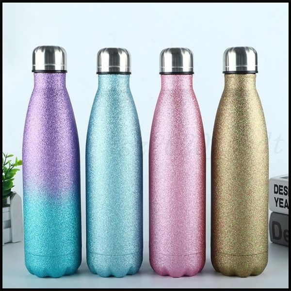 Neueste 17-Unzen-Glitzerpulver-Edelstahl-Cola-Flasche, Thermoskanne, Sportkanne, Favorit für Erwachsene und Kinder, kostenlos