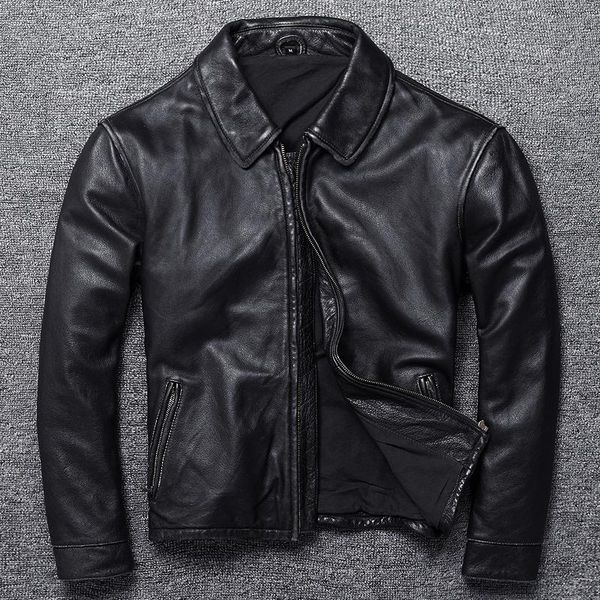 

vintage brand clothing men cow leather jackets,men's genuine leather biker jacket.casual homme fitness plus size, Black