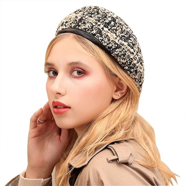 

beanie/skull caps simpe elegant women plaid beret for fashion winter female cotton wool hats cap autumn 2021 brand women's painter hat, Blue;gray