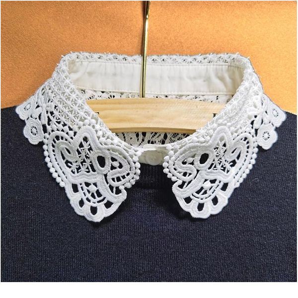 

women girls hollow out floral lace fake collar button down detachable lapel white half shirt blouse sweater a qylqci, Blue;red