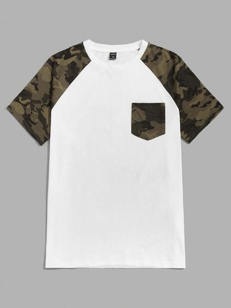

men camo print raglan sleeve tee j74k#, White;black