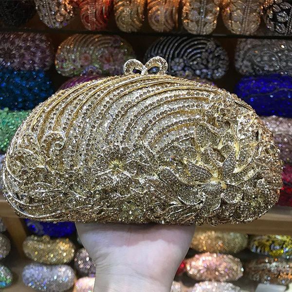 

100% handmade золота кристалл сцепления женщины посыльного сумки способа выдалбливают дамы партии кошельки и сумки на ремне сумки