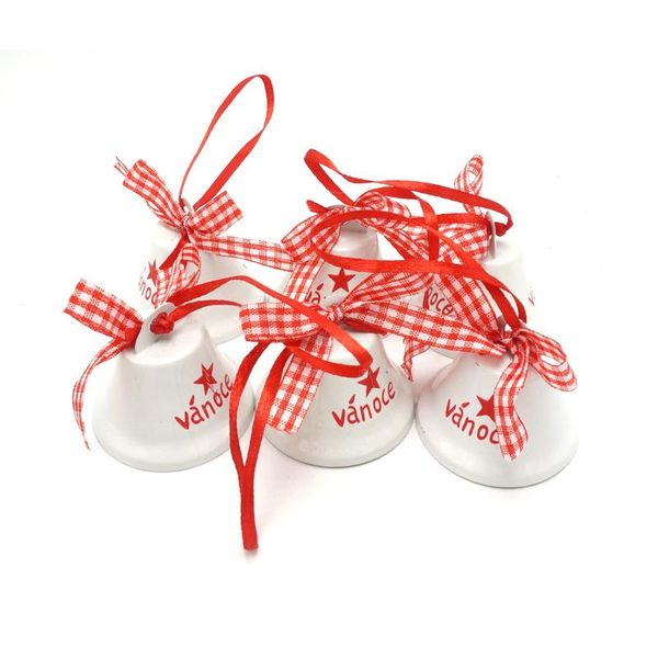 

рождественские украшения 6 шт. красный белый металл чехии жениться на рождественском колоколке для дома 42mm42mm40mm подвески орнамент jingl