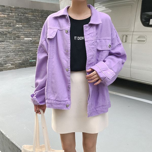 

jeans jacket women loose purple denim jacket femme preppy style bomber jacket basic coats womens (f6600) 201007, Black;brown