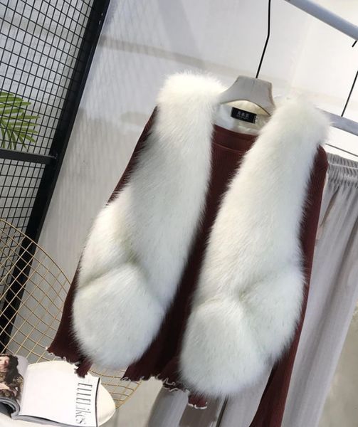 

new зимы женщин поддельный fox fur теплые пальто женский повседневный сыпучие outwear teddy поддельный норковый all-матч открыть стежка жиле, Black