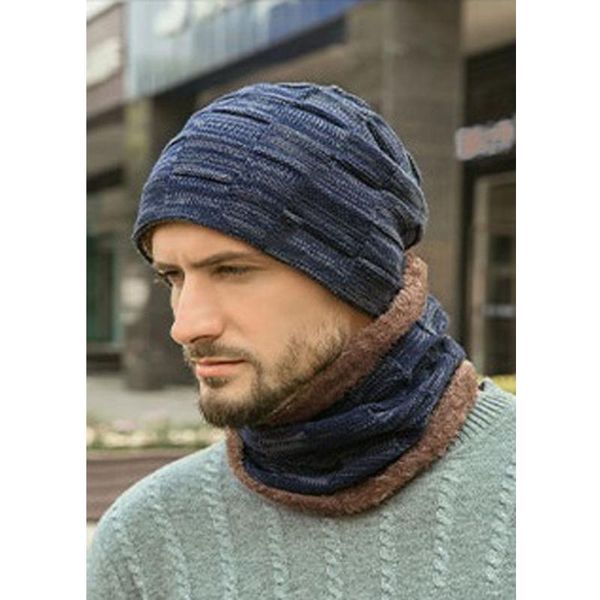 

hats, scarves & gloves sets winter beanie hat men warm knit 2021 fashion cap skull with thick fleece lined hats for, Blue;gray