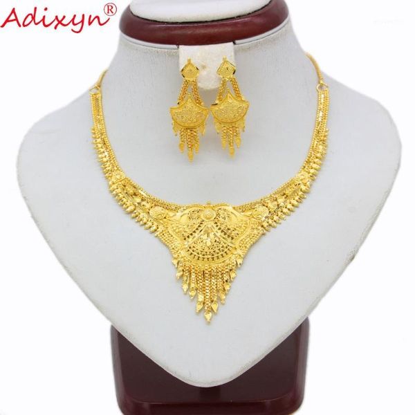 

adixyn dubai tassel necklace earrings set jewelry for women/girl gold color african/ethiopian/india wedding/party jewelry n112141, Slivery;golden