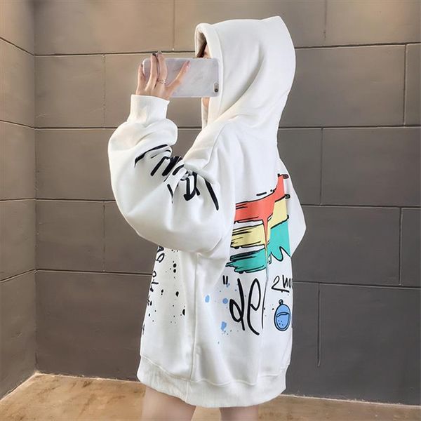 

womens clothes hoodies streetwear casual cartoon hip hop oversized long sleeve oversize loose punk hoodies female, Black
