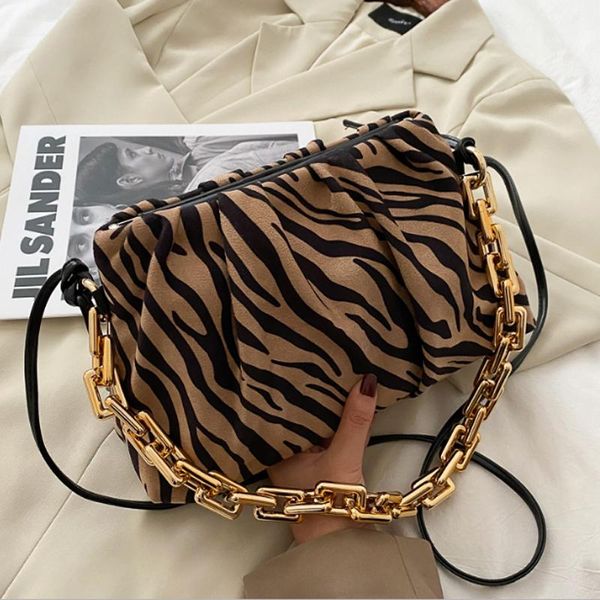 

luxury chain women handbag zebra print shoulder bags winter small hobos chain armpit bag
