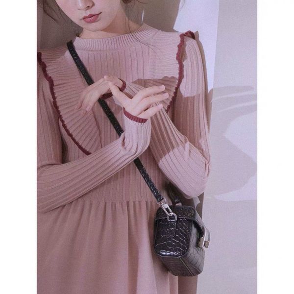 

new 2021 spring fall fashions long-sleeve neck frilly the fine female mesh dress in knitted y240 qcov gu3p, Black;gray