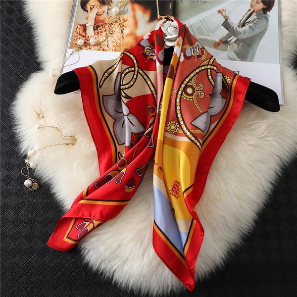 

Women Scarf 2021 New Silk Square Bag Scarves Female Hijab Fashion Lady Hair Band Head Wraps Bandana Foulard Neckerchief Shawl, Blue;gray