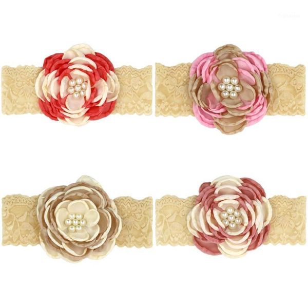 

baby accessories baby girl headbands 4pcs lace hairbands satin burned flower matching pearls floral hair accessories headwear1, Slivery;white