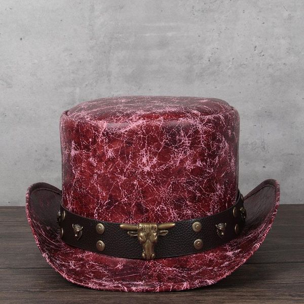 

3 Size Women Leather Top Hat President Lday Fedora Hat Magic Flat Cosplay Pork Pie Caps, Blue;gray