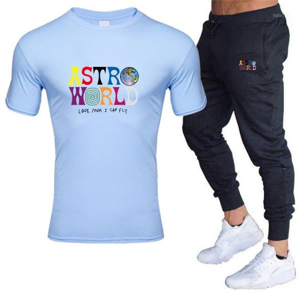 

summer men's sets t shirts pants two pieces sets casual tracksuit male 2020 casual tshirt print astroworld trouse1, Gray