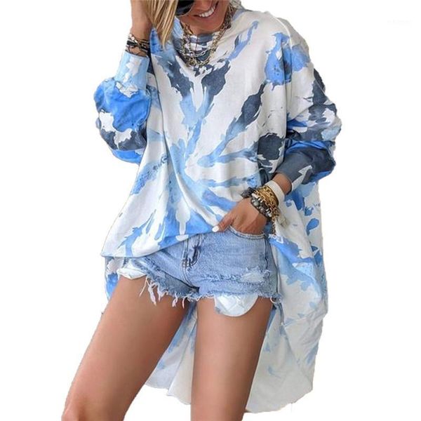

autumn spring women long sleeve tie dye female t-shirt o-neck casual loose pullover for women plus size s-2xl1, White