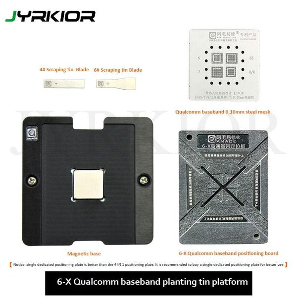 

jyrkior for 6/6p/6s/6sp/7/7p/8/8p/x qualcomm baseband cpu bga reballing stencil plant tin steel net rework platform