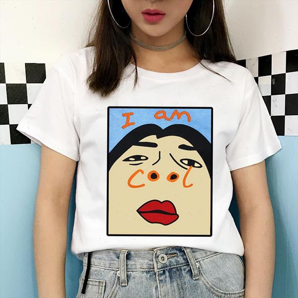 

i am cool funny letter print summer harajuku korean women korean creative female t shirt spoof cute plus size tee, White