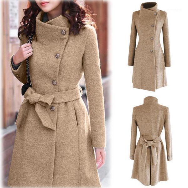 

women's wool & blends 2021 womens winter lapel coat trench jacket long sleeve overcoat outwear abrigos mujer invierno camel plus size1, Black