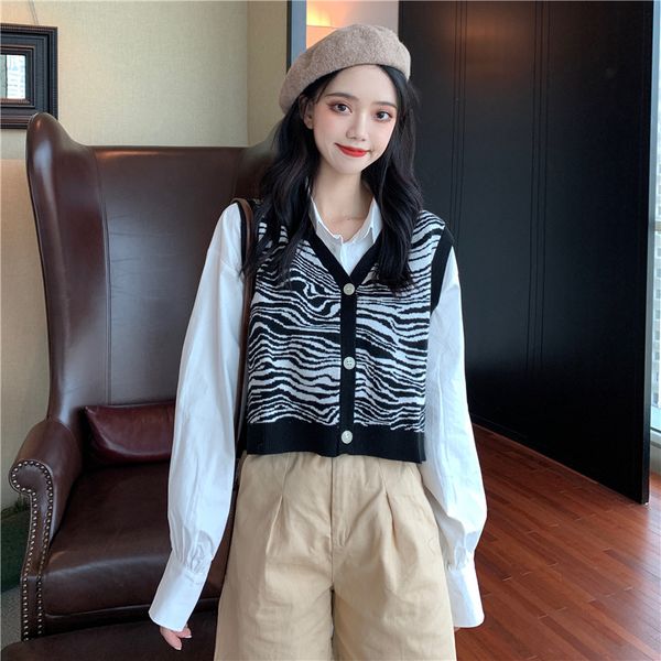 

v-neck sweater vest womens spring and autumn new outerwear sweater womens vest cardigan coat sleeveless womens clothing, Black;white