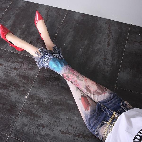 

2021 new autumn fashion bronzing sketch slim ankle-length denim pants flare tassel all-match female jeans, Blue