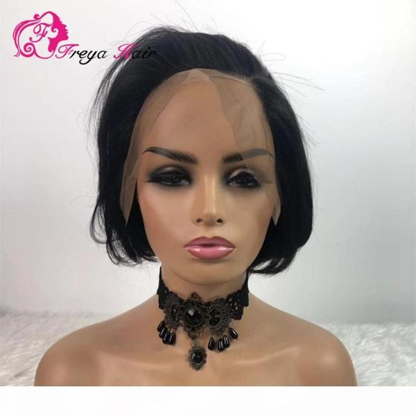 

short pixie cut lace closure human hair wigs for women pre plucked brazilian remy glueless lace front wigs bleached knots, Black;brown