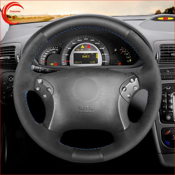 

black suede black leather car steering wheel cover for benz w203 c-class 2001-07
