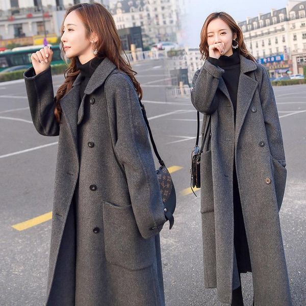 

2021 autumn winter woolen coat women work solid vintage slim long sleeve button jacket coat elegant plus size xxl1, Black