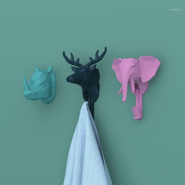 

hooks & rails deer animal head wall decoration sticky hook punch display rack bathroom living room bedroom door key coat hanger 4*7.8cm
