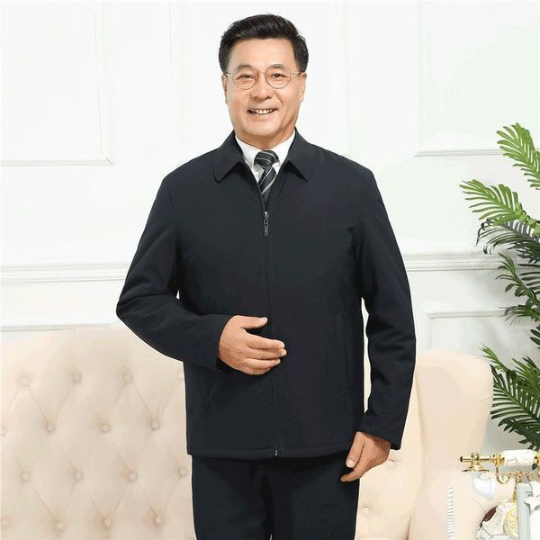 

autumn and winter men's jacket new style middle-aged men jacket men's wear casual coat plus cotton1, Black