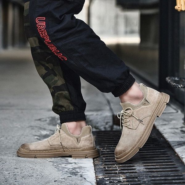 

cow suede leather men shoes slip on breathable soft autumn casual flats shoes retro style walking shoes men zapatillas hombre #i76o