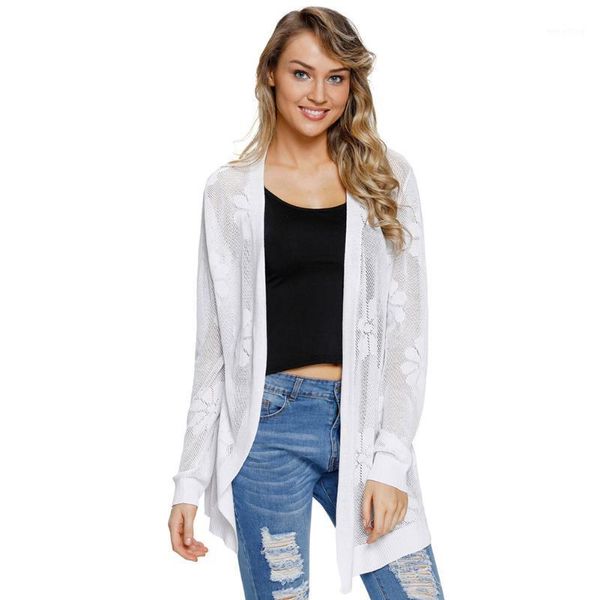 

women's new knitted hollow-out pattern cardigan thin mid-length large size cardigan coat 278441, Black;brown