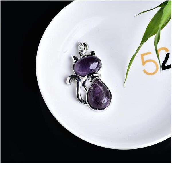

1pc delicate new fashion crystal cat pendant rose quartz amethyst quartz crystal repair healing crystal party jewelry jlldkp, Black