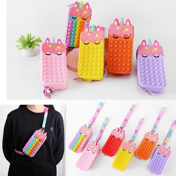 

party favor rainbow fidget unicorn bag 9 colors kids push bubble stress relief toys unicorn coin purse zza