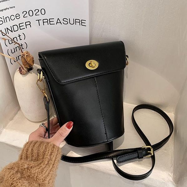 

luxury leather bucket bag female simple women shoulder handbags pouch solid color messenger bags retro hasp tote bolsos de mujer
