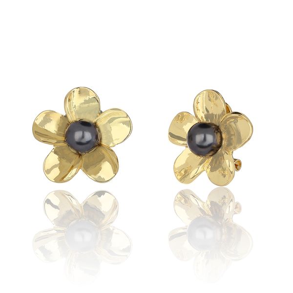 

earrings of vintage black pearl earrings trendy enamel large dangle jewelry hawaiian plumeria flower earring for women gifts, Silver