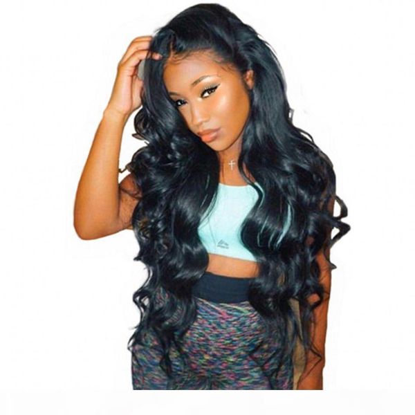 

indian human hair body wave full lace wigs pre plucked lace front wig virgin hair natural color for women, Black;brown