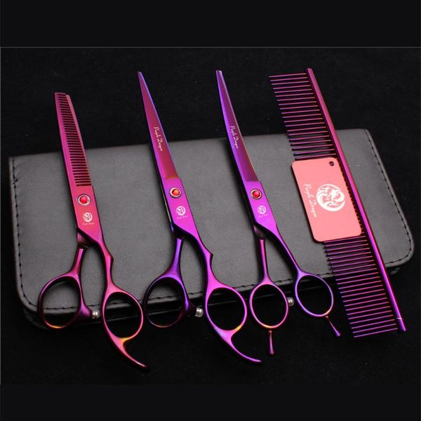 

dog grooming 7.0" stainless purple dragon violet comb scissors cutting thinning shears up curved pets z3002