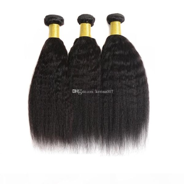 

100% human hair made kinky straihgt yaki hair extensions 50g pcs virgin hair bundles raw unprocessed dyeable no slipt no smell drop shipping, Black