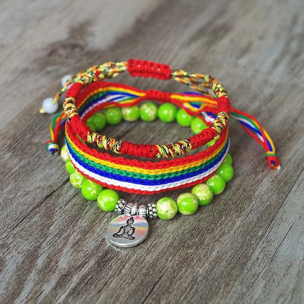 

charm bracelets 3 pcs/set green emperor stone beads bracelet with lucky red rope jewelry buddha yoga prayer set, Golden;silver