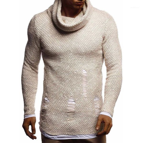 

heflashor men ripped sweater winter warm knitted classic cardigan sweater coat men pull homme solid pullover high collar jumper1, White;black