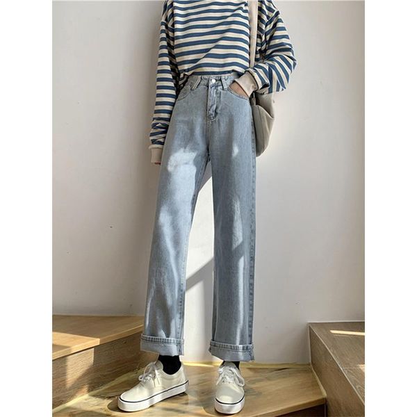

women's jeans woman high waist pants mom wide leg straight denim clothing blue streetwear vintage quality causal loose