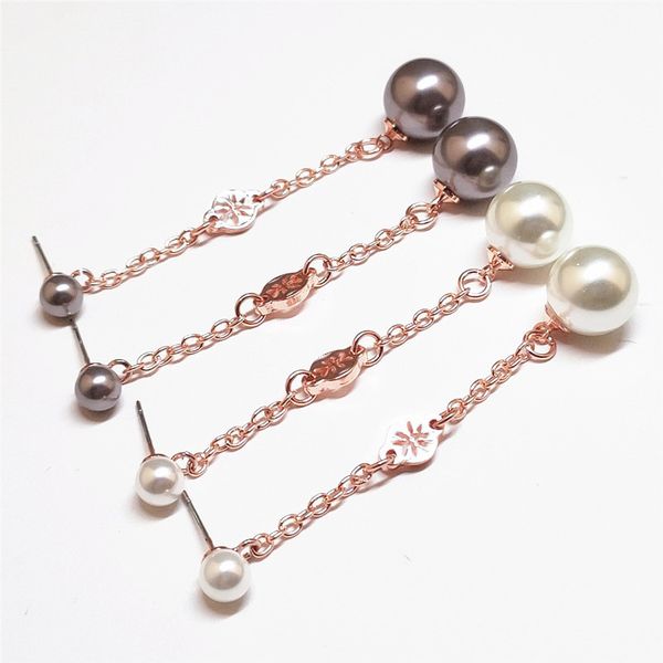 

dangle pearl chandelier white grey pearl long chain earrings quality, Silver