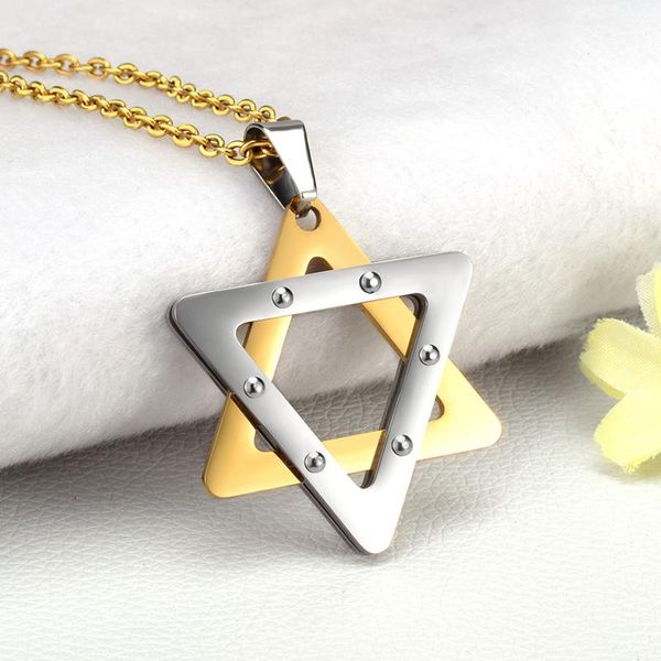 

pendant necklaces soitis magen star of david hexagram israel jewish judaica jewelry necklace stainless steel women men unique chain, Silver